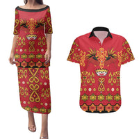 Papua Batik Motif Couples Matching Puletasi and Hawaiian Shirt Papua Spirit Red Version LT05 Red - Polynesian Pride