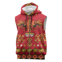 Papua Batik Motif Sleeveless Zip Hoodie Papua Spirit Red Version - Polynesian Pride