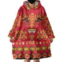 Papua Batik Motif Wearable Blanket Hoodie Papua Spirit Red Version - Polynesian Pride