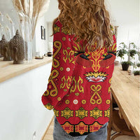 Papua Batik Motif Women Casual Shirt Papua Spirit Red Version LT05 - Polynesian Pride