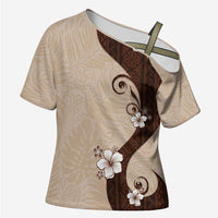 Polynesia Hibiscus Cross Shoulder Shirt Cameo Curve Motif - Polynesian Pride