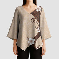 Polynesia Hibiscus Kimono Sleeve Blouse Cameo Curve Motif - Polynesian Pride