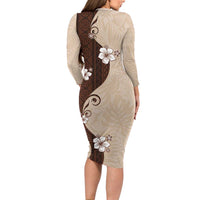 Polynesia Hibiscus Long Sleeve Bodycon Dress Cameo Curve Motif LT05 - Polynesian Pride