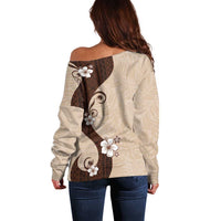 Polynesia Hibiscus Off Shoulder Sweater Cameo Curve Motif - Polynesian Pride