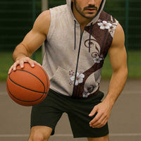 Polynesia Hibiscus Sleeveless Zip Hoodie Cameo Curve Motif - Polynesian Pride