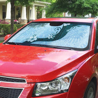 Polynesia Hibiscus Auto Sun Shade Sky Blue Curve Motif - Polynesian Pride