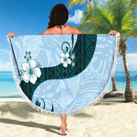 Polynesia Hibiscus Beach Blanket Sky Blue Curve Motif - Polynesian Pride