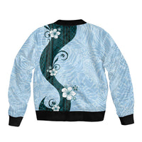 Polynesia Hibiscus Bomber Jacket Sky Blue Curve Motif LT05 - Polynesian Pride