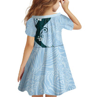 Polynesia Hibiscus Family Matching Long Sleeve Bodycon Dress and Hawaiian Shirt Sky Blue Curve Motif LT05 - Polynesian Pride
