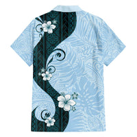 Polynesia Hibiscus Family Matching Off Shoulder Short Dress and Hawaiian Shirt Sky Blue Curve Motif - Polynesian Pride