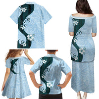 Polynesia Hibiscus Family Matching Puletasi and Hawaiian Shirt Sky Blue Curve Motif LT05 - Polynesian Pride