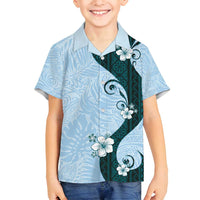 Polynesia Hibiscus Family Matching Puletasi and Hawaiian Shirt Sky Blue Curve Motif LT05 Son's Shirt Blue - Polynesian Pride