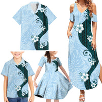 Polynesia Hibiscus Family Matching Summer Maxi Dress and Hawaiian Shirt Sky Blue Curve Motif LT05 - Polynesian Pride