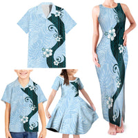 Polynesia Hibiscus Family Matching Tank Maxi Dress and Hawaiian Shirt Sky Blue Curve Motif LT05 - Polynesian Pride