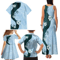 Polynesia Hibiscus Family Matching Tank Maxi Dress and Hawaiian Shirt Sky Blue Curve Motif LT05 - Polynesian Pride