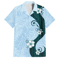 Polynesia Hibiscus Family Matching Tank Maxi Dress and Hawaiian Shirt Sky Blue Curve Motif LT05 Dad's Shirt - Short Sleeve Blue - Polynesian Pride