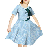 Polynesia Hibiscus Kid Short Sleeve Dress Sky Blue Curve Motif LT05 - Polynesian Pride