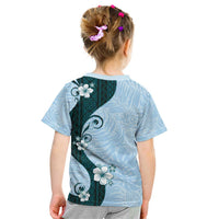Polynesia Hibiscus Kid T Shirt Sky Blue Curve Motif LT05 - Polynesian Pride