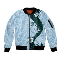 Polynesia Hibiscus Sleeve Zip Bomber Jacket Sky Blue Curve Motif LT05 Unisex Blue - Polynesian Pride