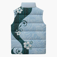Polynesia Hibiscus Sleeveless Puffer Jacket Sky Blue Curve Motif - Polynesian Pride