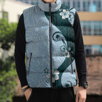 Polynesia Hibiscus Sleeveless Puffer Jacket Sky Blue Curve Motif - Polynesian Pride