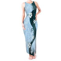 Polynesia Hibiscus Tank Maxi Dress Sky Blue Curve Motif LT05 Women Blue - Polynesian Pride