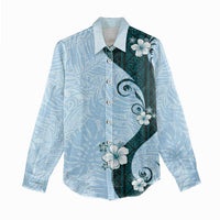 Polynesia Hibiscus Women Casual Shirt Sky Blue Curve Motif LT05 - Polynesian Pride