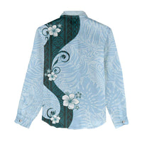 Polynesia Hibiscus Women Casual Shirt Sky Blue Curve Motif LT05 - Polynesian Pride