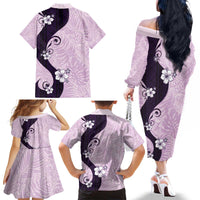 Polynesia Hibiscus Family Matching Off The Shoulder Long Sleeve Dress and Hawaiian Shirt Thistle Curve Motif - Polynesian Pride
