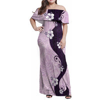Polynesia Hibiscus Family Matching Off Shoulder Maxi Dress and Hawaiian Shirt Thistle Curve Motif LT05 Mom's Dress Purple - Polynesian Pride
