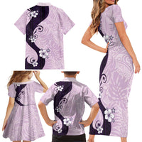 Polynesia Hibiscus Family Matching Short Sleeve Bodycon Dress and Hawaiian Shirt Thistle Curve Motif LT05 - Polynesian Pride