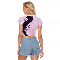 Polynesia Hibiscus Raglan Cropped T Shirt Thistle Curve Motif LT05 - Polynesian Pride
