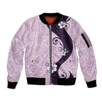 Polynesia Hibiscus Sleeve Zip Bomber Jacket Thistle Curve Motif LT05 Unisex Purple - Polynesian Pride