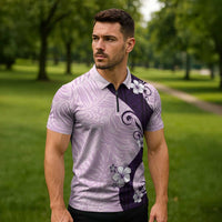 Polynesia Hibiscus Zipper Polo Shirt Thistle Curve Motif - Polynesian Pride