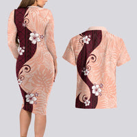 Polynesia Hibiscus Couples Matching Long Sleeve Bodycon Dress and Hawaiian Shirt Rose Bud Curve Motif LT05 - Polynesian Pride