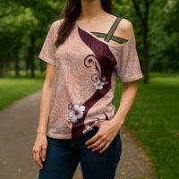 Polynesia Hibiscus Cross Shoulder Shirt Rose Bud Curve Motif - Polynesian Pride