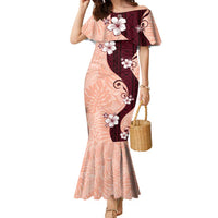 Polynesia Hibiscus Family Matching Mermaid Dress and Hawaiian Shirt Rose Bud Curve Motif LT05 Mom's Dress Red - Polynesian Pride