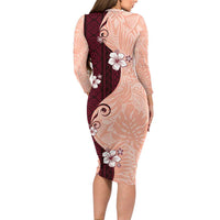 Polynesia Hibiscus Long Sleeve Bodycon Dress Rose Bud Curve Motif LT05 - Polynesian Pride
