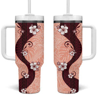 Polynesia Hibiscus Tumbler With Handle Rose Bud Curve Motif LT05 One Size: 40 oz Red - Polynesian Pride