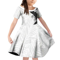 Polynesia Hibiscus Family Matching Off Shoulder Short Dress and Hawaiian Shirt White Curve Motif - Polynesian Pride