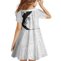 Polynesia Hibiscus Family Matching Off Shoulder Short Dress and Hawaiian Shirt White Curve Motif - Polynesian Pride