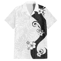 Polynesia Hibiscus Family Matching Summer Maxi Dress and Hawaiian Shirt White Curve Motif LT05 Dad's Shirt - Short Sleeve White - Polynesian Pride
