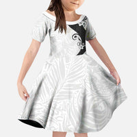 Polynesia Hibiscus Kid Short Sleeve Dress White Curve Motif LT05 KID White - Polynesian Pride