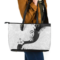 Polynesia Hibiscus Leather Tote Bag White Curve Motif - Polynesian Pride