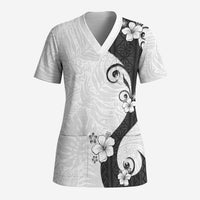 Polynesia Hibiscus Scrub Top White Curve Motif - Polynesian Pride