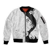 Polynesia Hibiscus Sleeve Zip Bomber Jacket White Curve Motif LT05 Unisex White - Polynesian Pride
