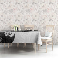 Polynesia Hibiscus Tablecloth White Curve Motif - Polynesian Pride