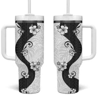 Polynesia Hibiscus Tumbler With Handle White Curve Motif LT05 One Size: 40 oz White - Polynesian Pride