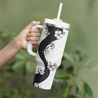 Polynesia Hibiscus Tumbler With Handle White Curve Motif LT05 - Polynesian Pride