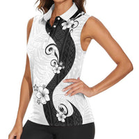 Polynesia Hibiscus Women Sleeveless Polo Shirt White Curve Motif - Polynesian Pride